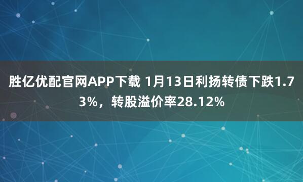 胜亿优配官网APP下载 1月13日利扬转债下跌1.73%，转股溢价率28.12%